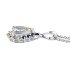 D'joy AAA Premium Malagasy Mondstein, Mehrfarbiger Saphir Cosmic Dewdrop Anhänger mit Kette ca. 50 cm, 925 Silber rhodiniert ca. 1.40 ct