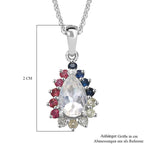 D'joy AAA Premium Malagasy Mondstein, Mehrfarbiger Saphir Cosmic Dewdrop Anhänger mit Kette ca. 50 cm, 925 Silber rhodiniert ca. 1.40 ct