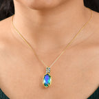 D'joy Pfau Quarz Triplette Anhänger mit Kette ca. 50 cm, 925 Silber 750 Gelbgold Vermeil ca. 10.04 ct