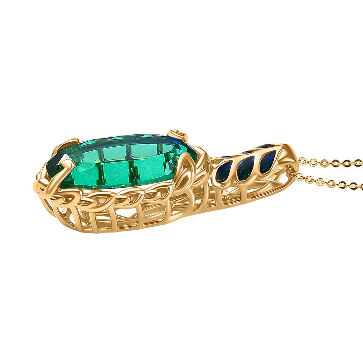 D'joy Pfau Quarz Triplette Anhänger mit Kette ca. 50 cm, 925 Silber 750 Gelbgold Vermeil ca. 10.04 ct
