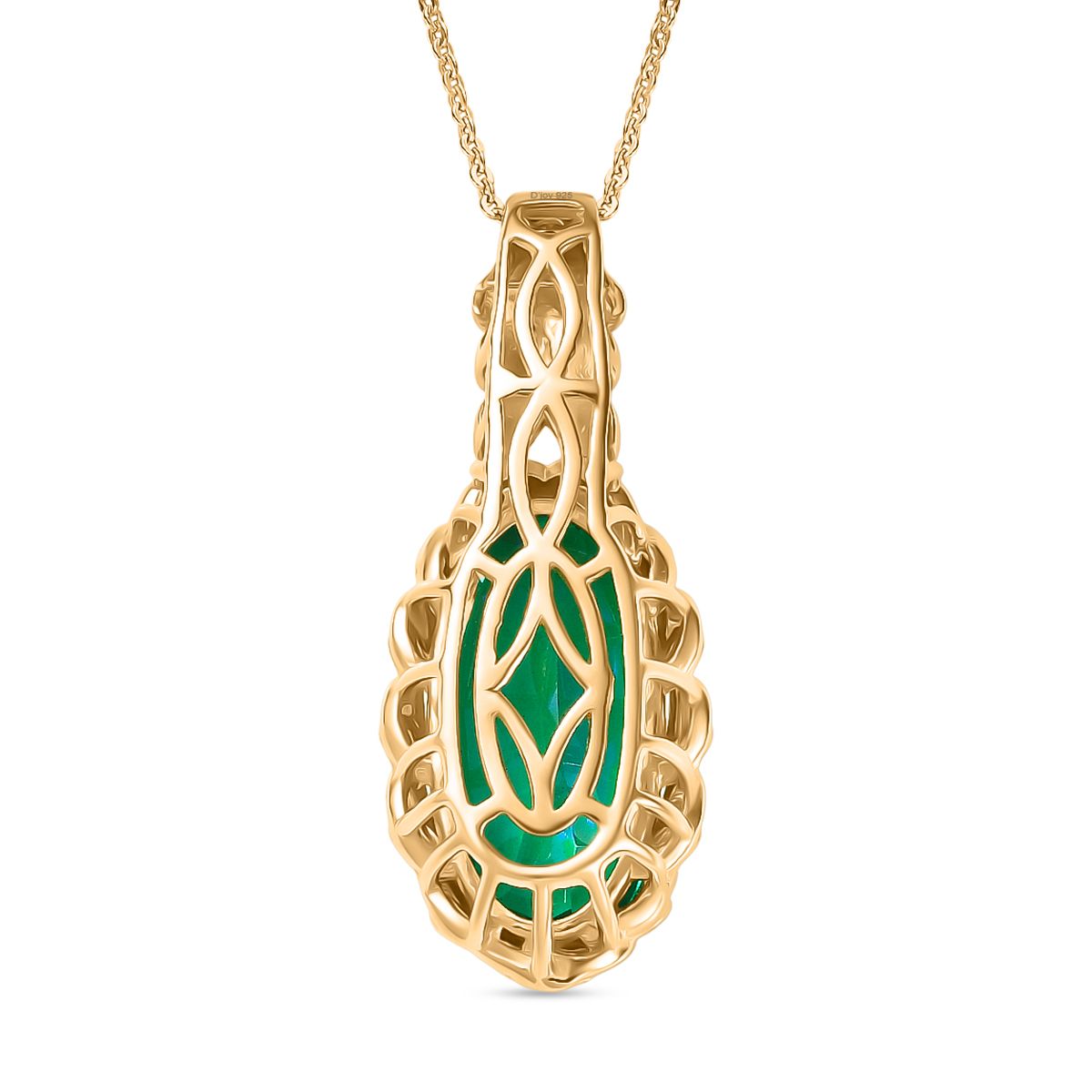 D'joy Pfau Quarz Triplette Anhänger mit Kette ca. 50 cm, 925 Silber 750 Gelbgold Vermeil ca. 10.04 ct