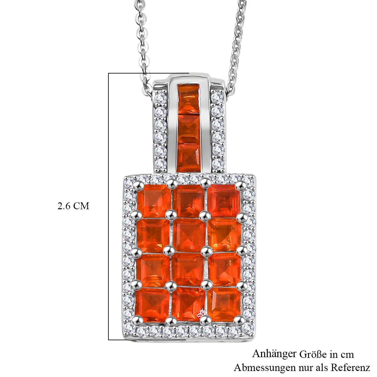 D'joy AAA Feueropal Anhänger mit Kette (ca. 50cm), 925 Silber rhodiniert ca. 2.56 ct