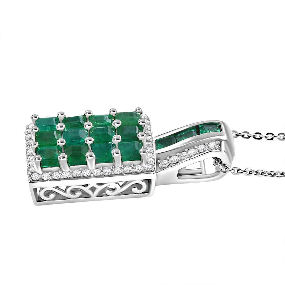 D'joy AA Smaragd Anhänger mit Kette ca. 50 cm, 925 Silber rhodiniert ca. 2.56 ct