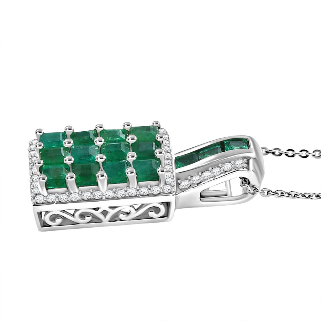 D'joy AA Smaragd Anhänger mit Kette ca. 50 cm, 925 Silber rhodiniert ca. 2.56 ct