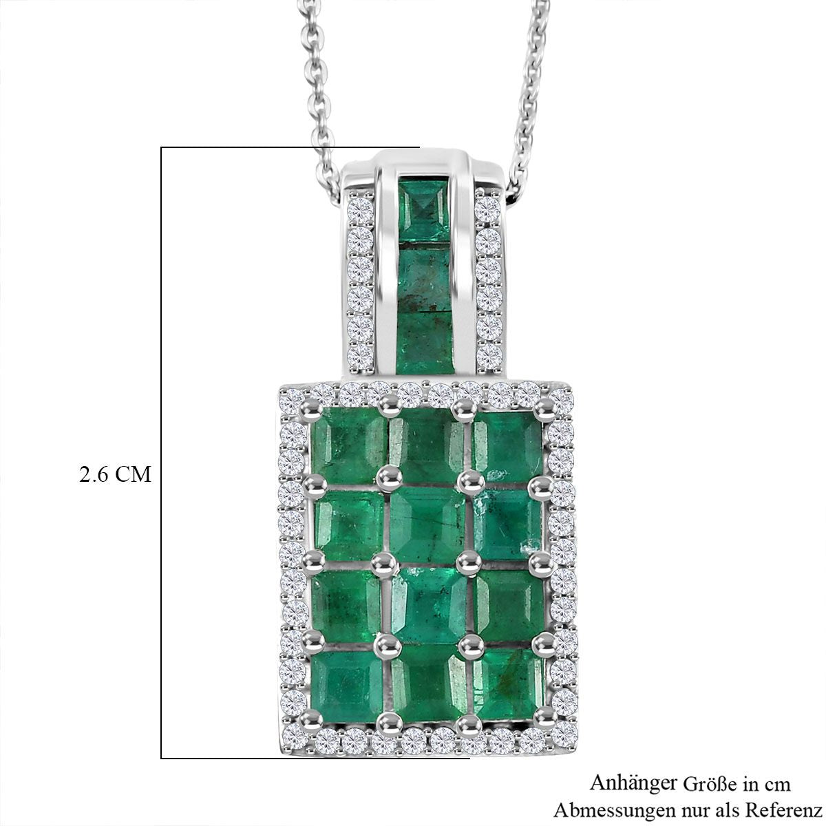 D'joy AA Smaragd Anhänger mit Kette ca. 50 cm, 925 Silber rhodiniert ca. 2.56 ct