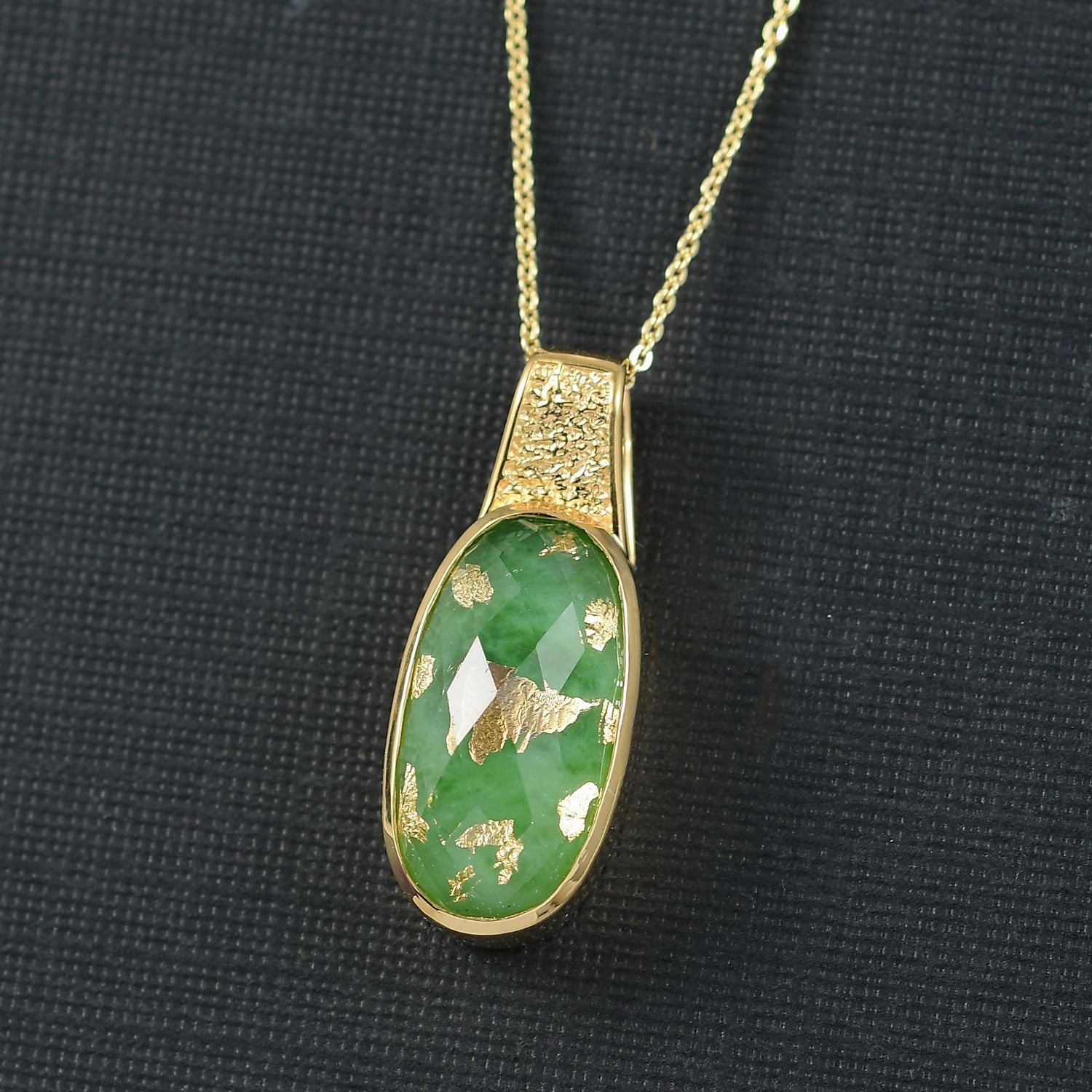 SHOPLC EXKLUSIV D joy Grün Blattgold-Quarz Anhänger mit Kette, 925 Silber 750 Gelbgold Vermeil ca. 10.75 ct