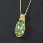 SHOPLC EXKLUSIV D joy Grün Blattgold-Quarz Anhänger mit Kette, 925 Silber 750 Gelbgold Vermeil ca. 10.75 ct