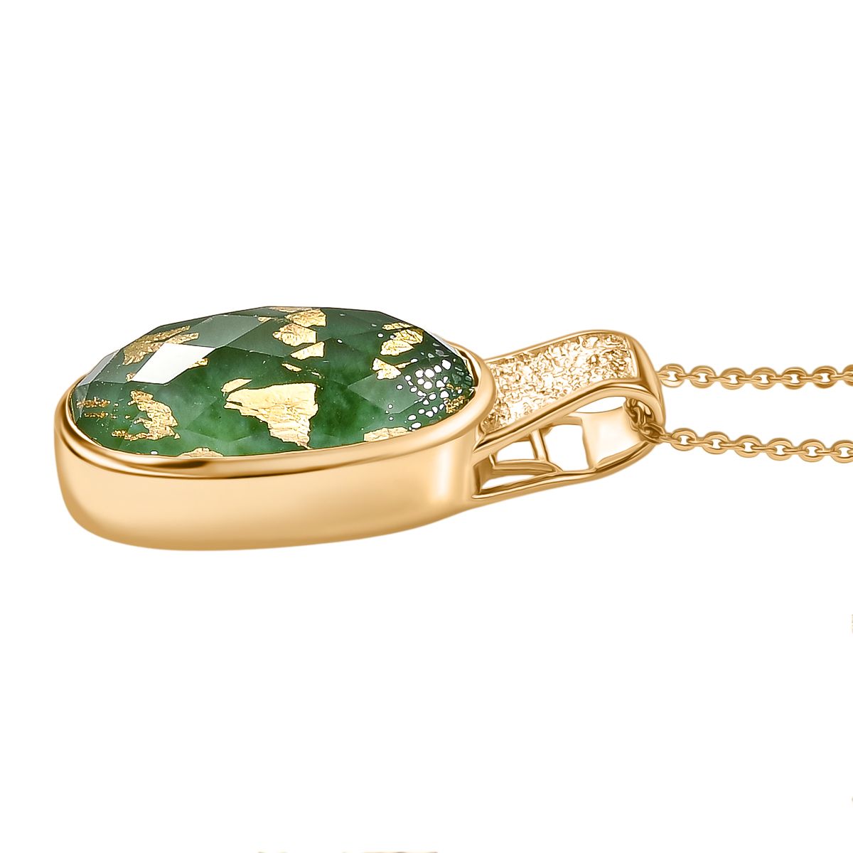 SHOPLC EXKLUSIV D joy Grün Blattgold-Quarz Anhänger mit Kette, 925 Silber 750 Gelbgold Vermeil ca. 10.75 ct