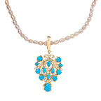 D joy Sleeping Beauty Türkis, Weiße Süßwasserperle Anhänger mit Kette, 925 Silber 750 Gelbgold Vermeil