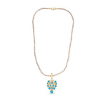 D joy Sleeping Beauty Türkis, Weiße Süßwasserperle Anhänger mit Kette, 925 Silber 750 Gelbgold Vermeil