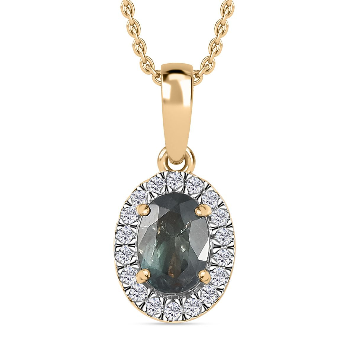 AAA Alexandrit, Weißer Diamant Anhänger mit Kette ca. 45 cm, 585 Gelb Gold ca. 1.50 ct