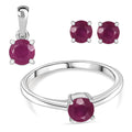 3er Set - D'Joy Afrikanischer Rubin (Fissure gefüllt) Ohrringe, Ring und Anhänger, 925 Silber rhodiniert (Größe 21) ca. 1.84 ct