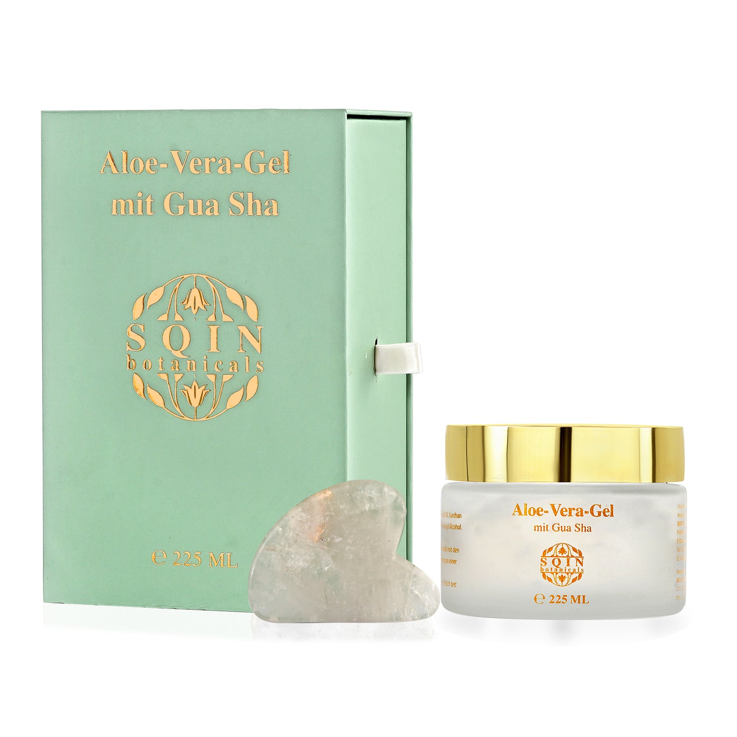 SQIN Botanicals Aloe Vera Gel Set 225 ml mit Rauchquarz Gua Sha