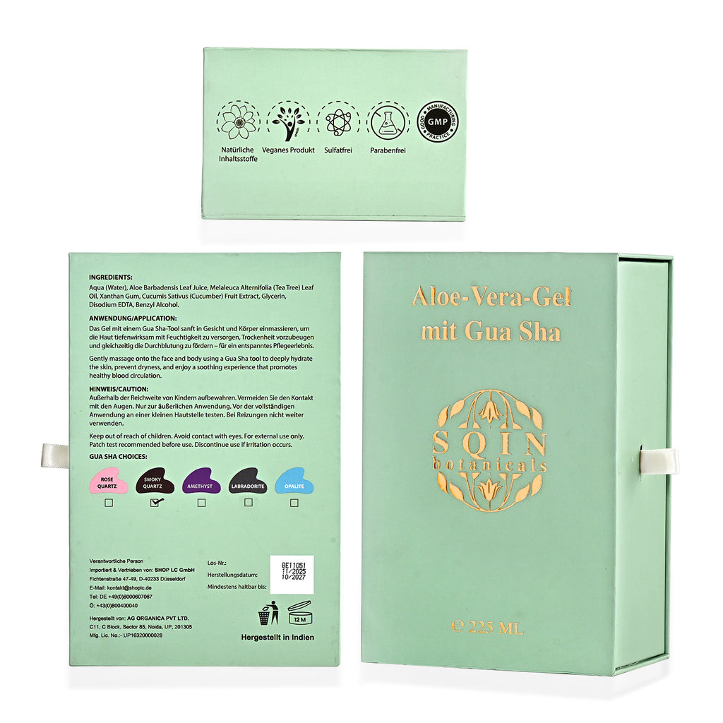 SQIN Botanicals Aloe Vera Gel Set 225 ml mit Rauchquarz Gua Sha