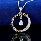 D'joy AAA Premium Malagasy Mondstein, Mehrfarbiger Saphir Starlight Whispers Anhänger mit Kette (ca. 50cm), 925 Silber platiniert und vergoldet ca. 1.21 ct