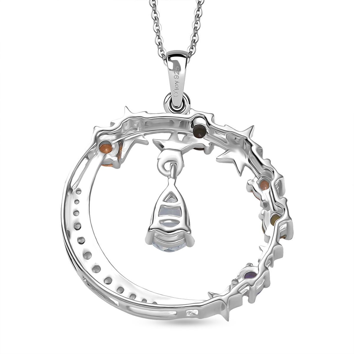D'joy AAA Premium Malagasy Mondstein, Mehrfarbiger Saphir Starlight Whispers Anhänger mit Kette (ca. 50cm), 925 Silber platiniert und vergoldet ca. 1.21 ct