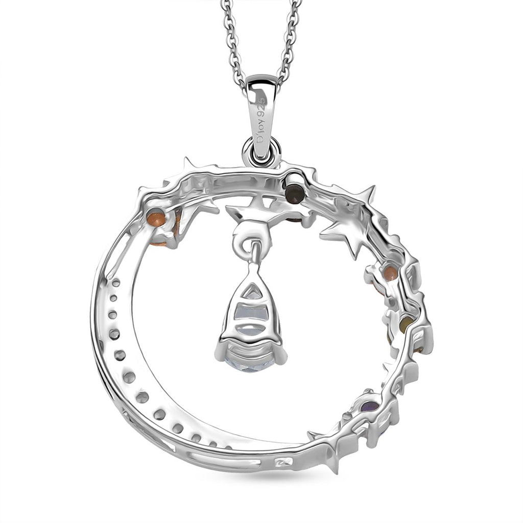 D'joy AAA Premium Malagasy Mondstein, Mehrfarbiger Saphir Starlight Whispers Anhänger mit Kette (ca. 50cm), 925 Silber platiniert und vergoldet ca. 1.21 ct