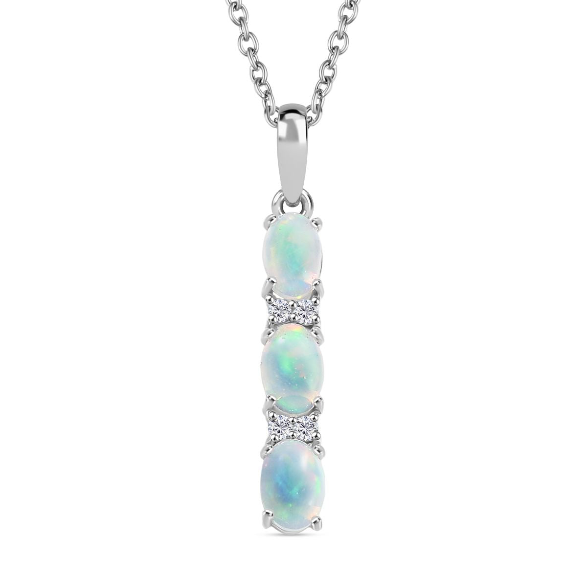 AA Natürlicher, äthiopischer Welo Opal, Weißer Zirkon Schmuckset 925 Silber platiniert und Edelstahl platiniert ca. 1,05 ct.