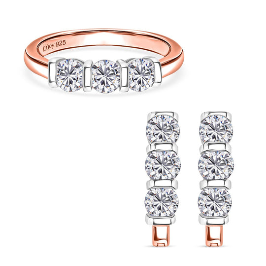 2er Set - Moissanit Ring und Ohrringe, 925 Silber, bicolor, (Größe 17.00) ca. 2,03 ct.