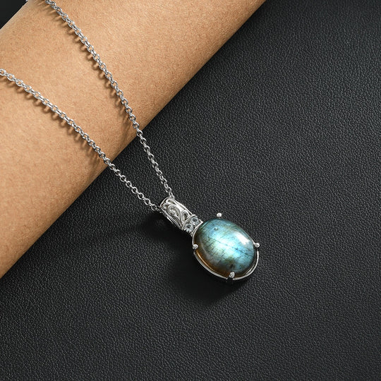 Labradorit, Himmelblauer Topas Anhänger mit Kette, Edelstahl ca. 11.10 ct