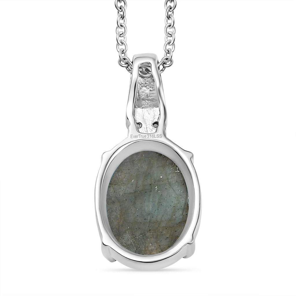 Labradorit, Himmelblauer Topas Anhänger mit Kette, Edelstahl ca. 11.10 ct