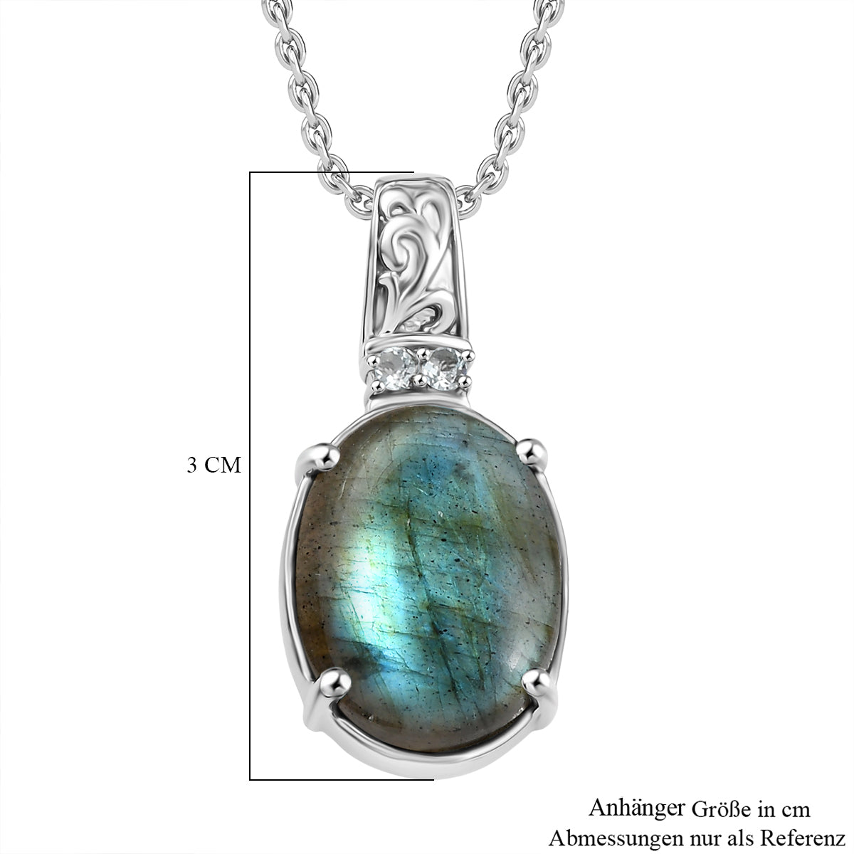 Labradorit, Himmelblauer Topas Anhänger mit Kette, Edelstahl ca. 11.10 ct