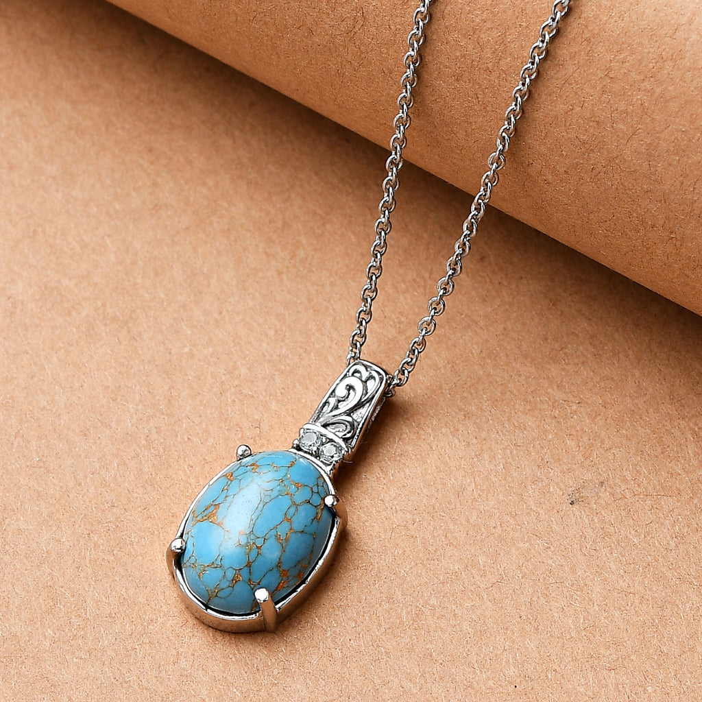 Blauer Türkis, Himmelblauer Topas Anhänger mit Kette, Edelstahl ca. 11.10 ct