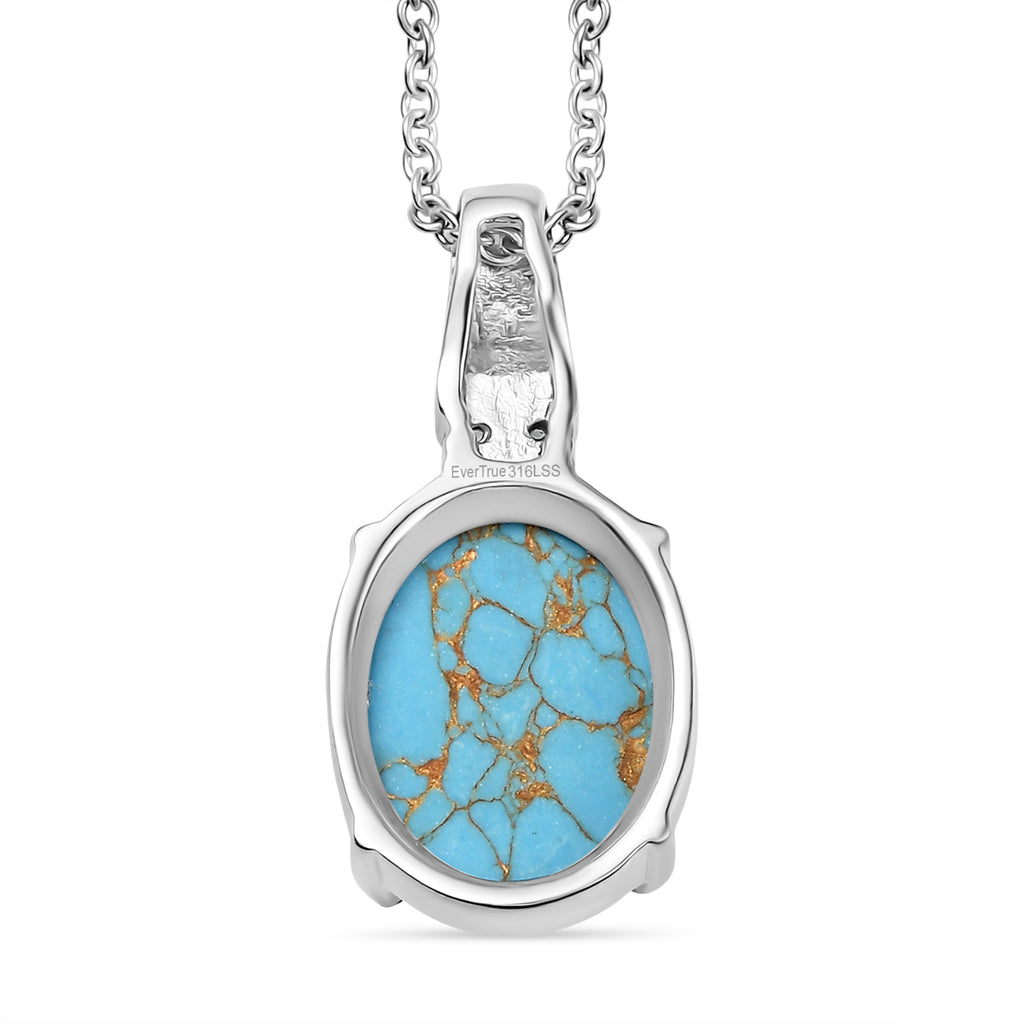 Blauer Türkis, Himmelblauer Topas Anhänger mit Kette, Edelstahl ca. 11.10 ct