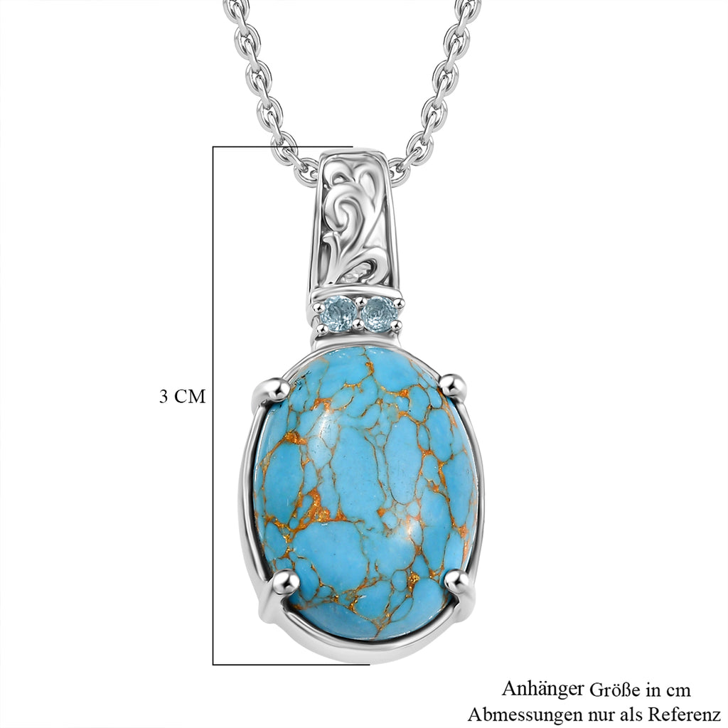 Blauer Türkis, Himmelblauer Topas Anhänger mit Kette, Edelstahl ca. 11.10 ct