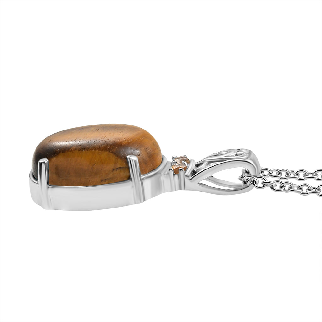 Tigerauge, Citrin Schmuckset Edelstahl ca. 11.10 ct