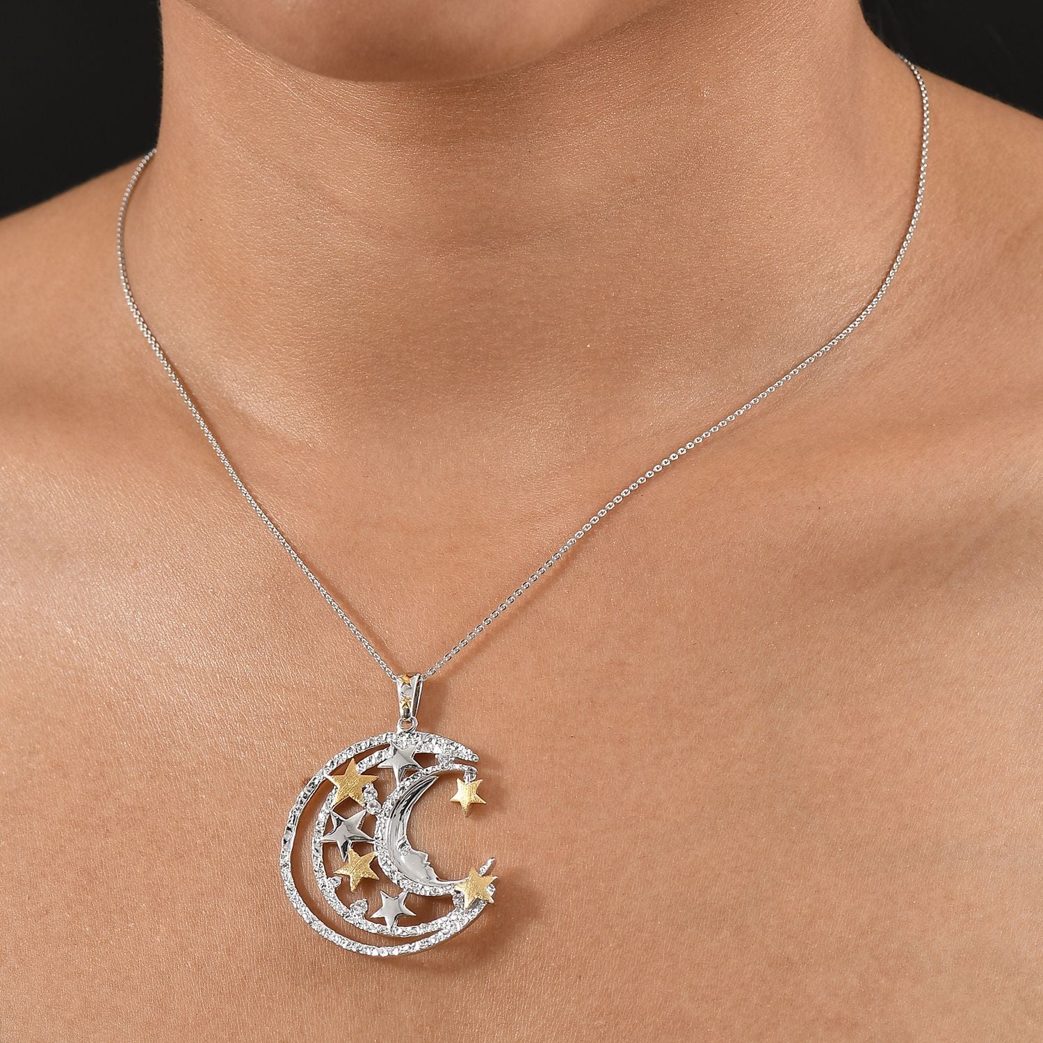 GP Celestial Dream - Weißer Zirkon Anhänger mit Kette ca. 50 cm, 925 Silber platiniert und vergoldet ca. 0.41 ct