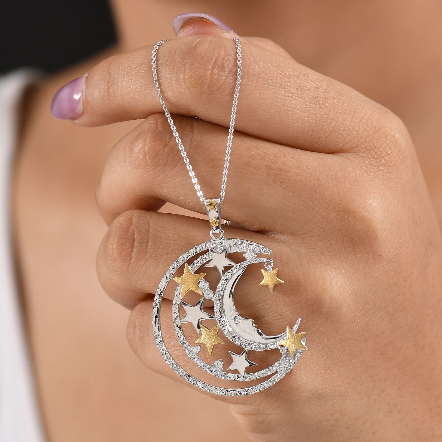 GP Celestial Dream - Weißer Zirkon Anhänger mit Kette ca. 50 cm, 925 Silber platiniert und vergoldet ca. 0.41 ct