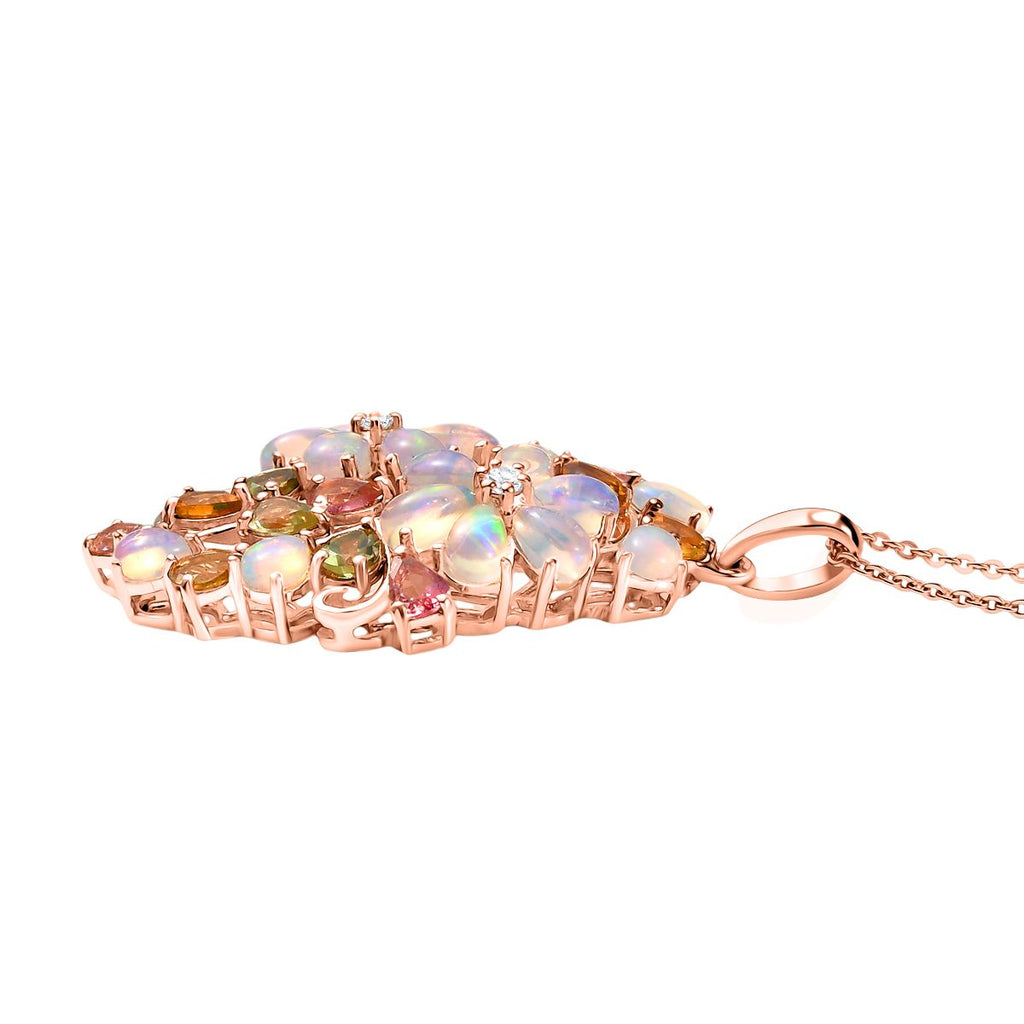 Flora Aurora - D joy Mehrfarbiger-Turmalin, Natürlicher, äthiopischer Welo Opal Anhänger mit Kette, 925 Silber 750 Roségold Vermeil ca. 4,23 ct.