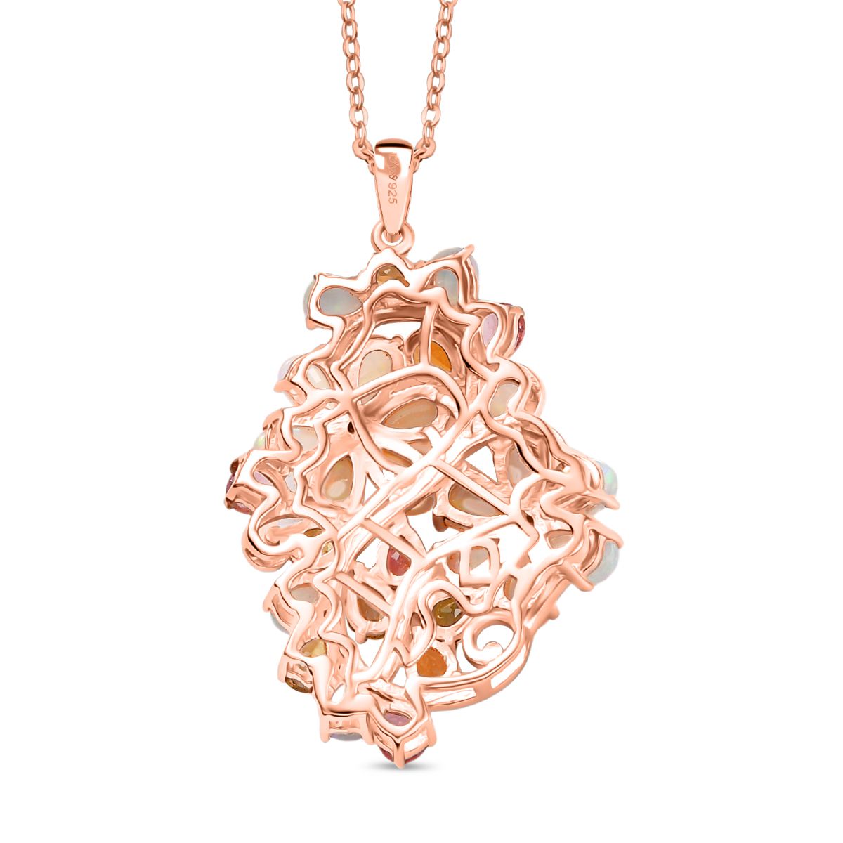 Flora Aurora - D joy Mehrfarbiger-Turmalin, Natürlicher, äthiopischer Welo Opal Anhänger mit Kette, 925 Silber 750 Roségold Vermeil ca. 4,23 ct.