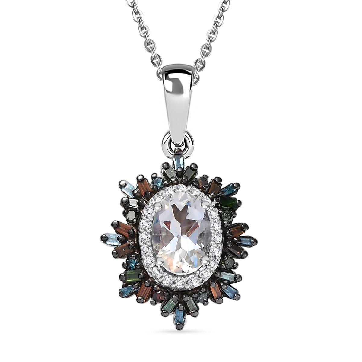 D'joy AAA Premium Malagasy Mondstein, Roter Diamant Starlit Bloom Anhänger mit Kette ca. 50 cm, 925 Silber rhodiniert ca. 1.31 ct