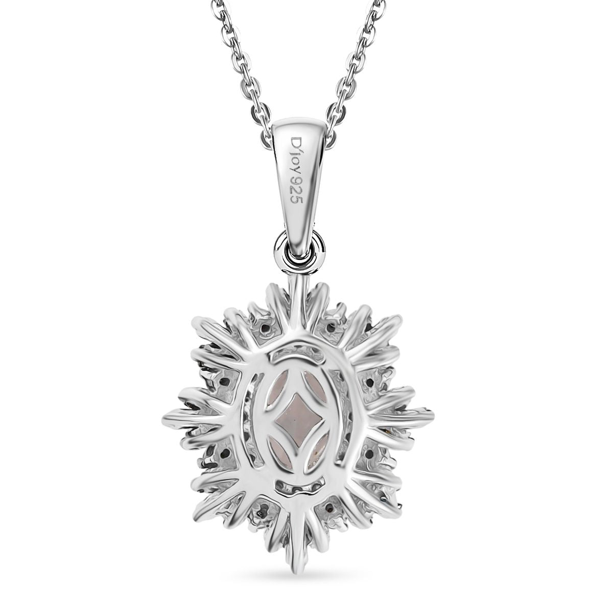 D'joy AAA Premium Malagasy Mondstein, Roter Diamant Starlit Bloom Anhänger mit Kette ca. 50 cm, 925 Silber rhodiniert ca. 1.31 ct