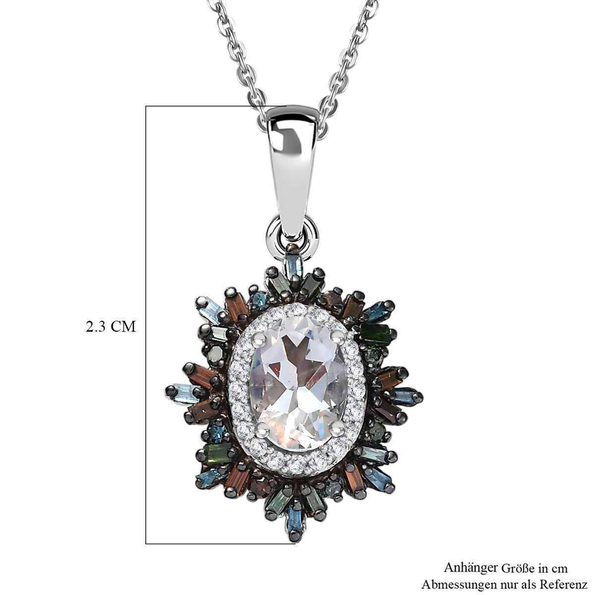 D'joy AAA Premium Malagasy Mondstein, Roter Diamant Starlit Bloom Anhänger mit Kette ca. 50 cm, 925 Silber rhodiniert ca. 1.31 ct