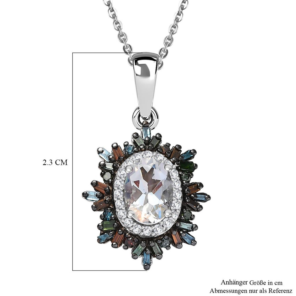 D'joy AAA Premium Malagasy Mondstein, Roter Diamant Starlit Bloom Anhänger mit Kette ca. 50 cm, 925 Silber rhodiniert ca. 1.31 ct