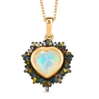 Bloom Heart- D joy Natürlicher, äthiopischer Welo Opal, Natürlicher Mehrfarbiger Diamant Anhänger mit Kette ca. 50 cm, 925 Silber 750 Gelbgold Vermeil ca. 2.05 ct