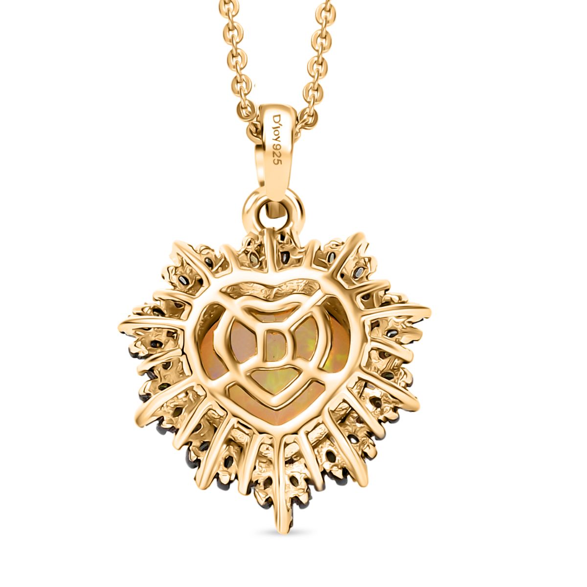 Bloom Heart- D joy Natürlicher, äthiopischer Welo Opal, Natürlicher Mehrfarbiger Diamant Anhänger mit Kette ca. 50 cm, 925 Silber 750 Gelbgold Vermeil ca. 2.05 ct