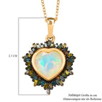 Bloom Heart- D joy Natürlicher, äthiopischer Welo Opal, Natürlicher Mehrfarbiger Diamant Anhänger mit Kette ca. 50 cm, 925 Silber 750 Gelbgold Vermeil ca. 2.05 ct
