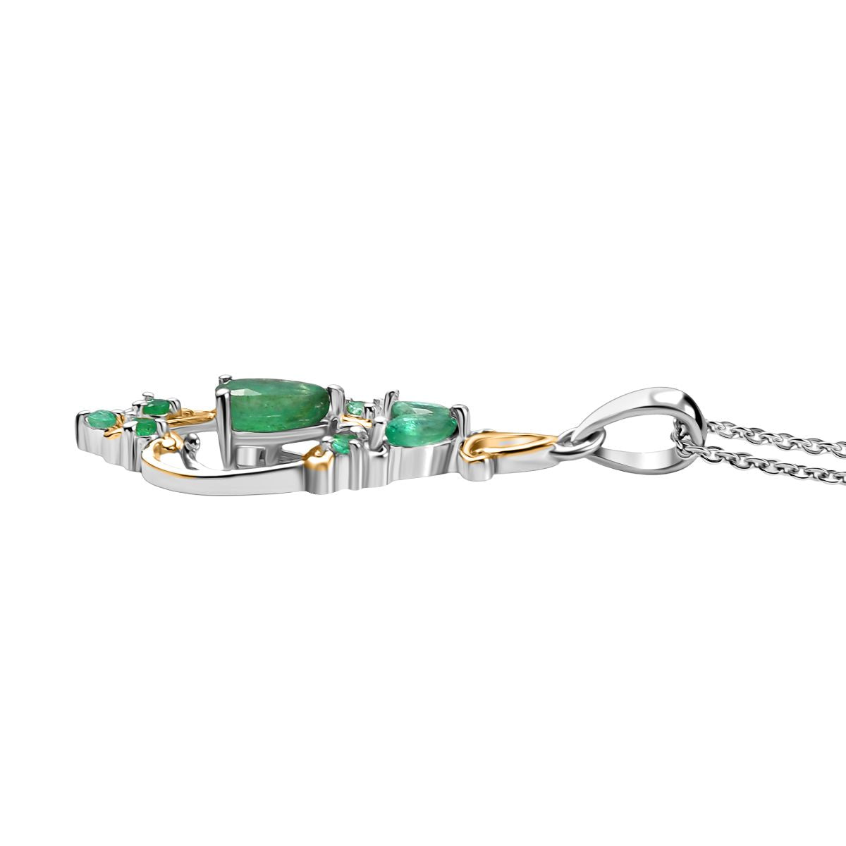 Timeless Regal - D joy Kagem Sambischer Smaragd, Smaragd Anhänger mit Kette, 925 Silber rhodiniert, 925 Silber Rhodiniert und 750 Gelbgold Vermeil ca. 0,64 ct.