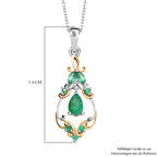 Timeless Regal - D joy Kagem Sambischer Smaragd, Smaragd Anhänger mit Kette, 925 Silber rhodiniert, 925 Silber Rhodiniert und 750 Gelbgold Vermeil ca. 0,64 ct.