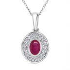 Natürlicher burmesischer Rubin, Weißer Zirkon Anhänger mit Kette ca. 50 cm, 925 Silber rhodiniert ca. 1.29 ct