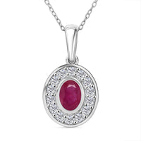 Natürlicher burmesischer Rubin, Weißer Zirkon Anhänger mit Kette ca. 50 cm, 925 Silber rhodiniert ca. 1.29 ct