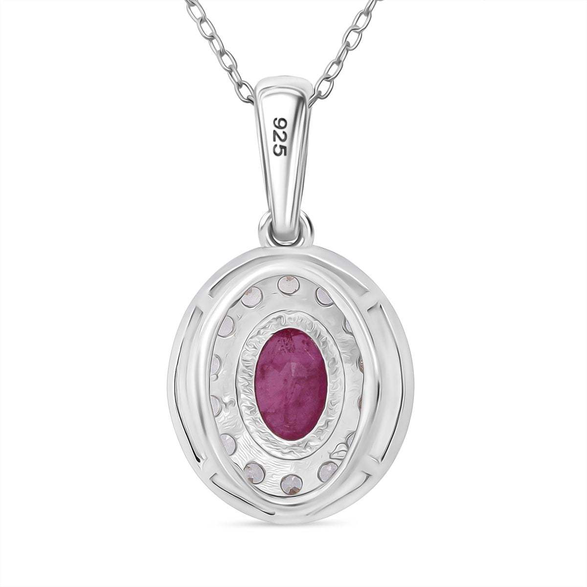 Natürlicher burmesischer Rubin, Weißer Zirkon Anhänger mit Kette ca. 50 cm, 925 Silber rhodiniert ca. 1.29 ct