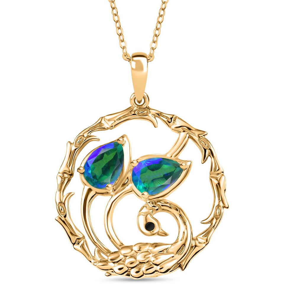 D'joy Pfau Quarz Triplette Anhänger mit Kette (ca. 45cm), 925 Silber 750 Gelb Vergoldet ca. 1.48 ct