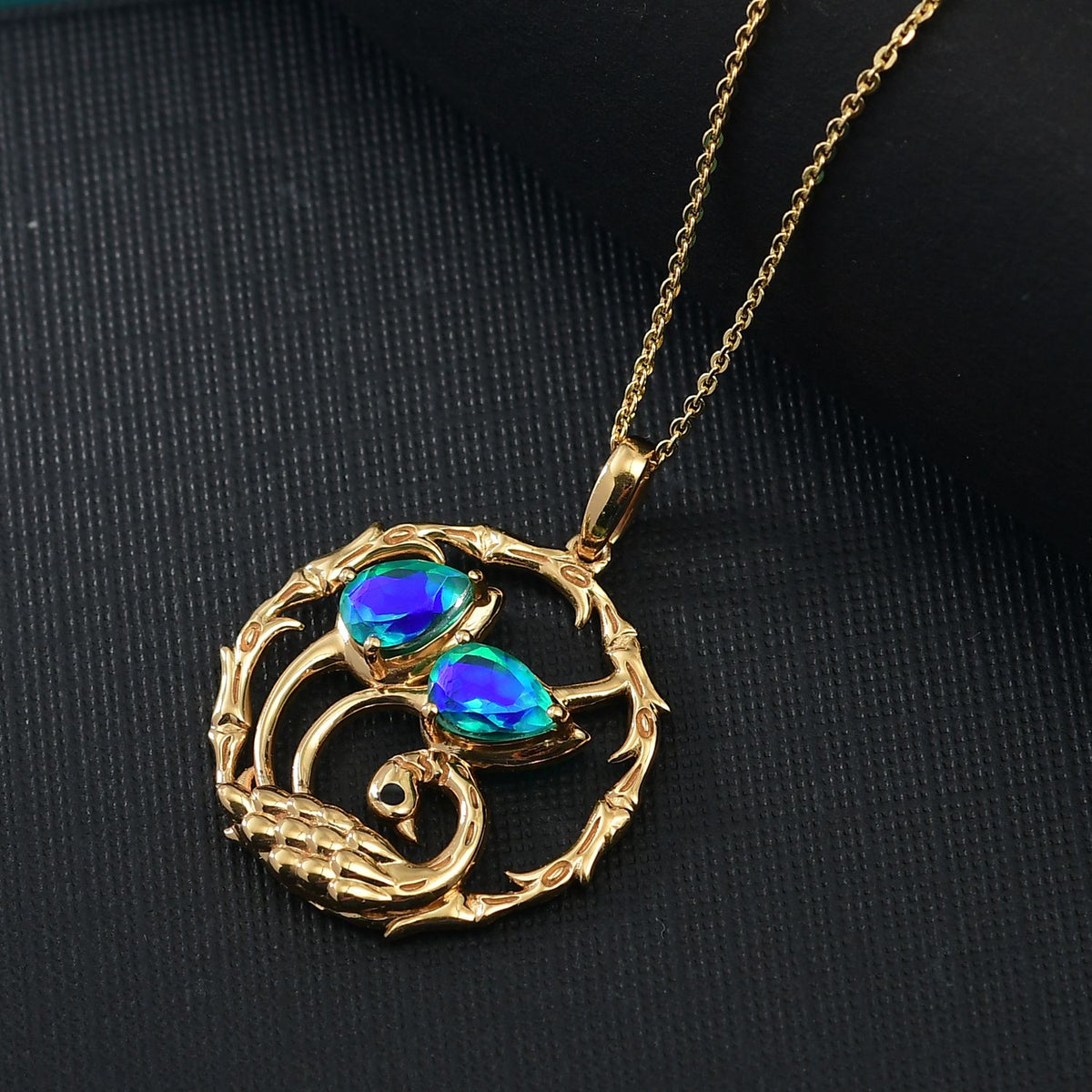 D'joy Pfau Quarz Triplette Anhänger mit Kette (ca. 45cm), 925 Silber 750 Gelb Vergoldet ca. 1.48 ct