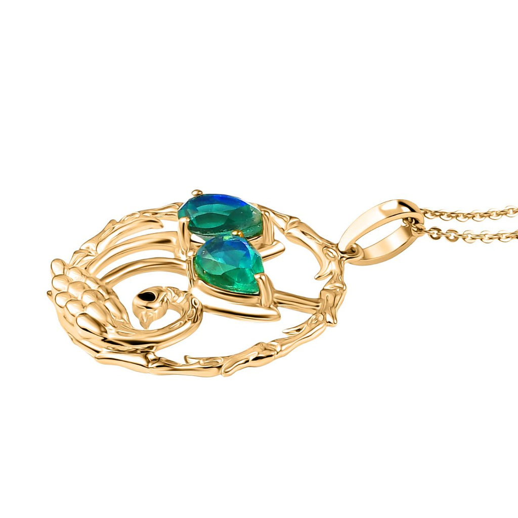 D'joy Pfau Quarz Triplette Anhänger mit Kette (ca. 45cm), 925 Silber 750 Gelb Vergoldet ca. 1.48 ct
