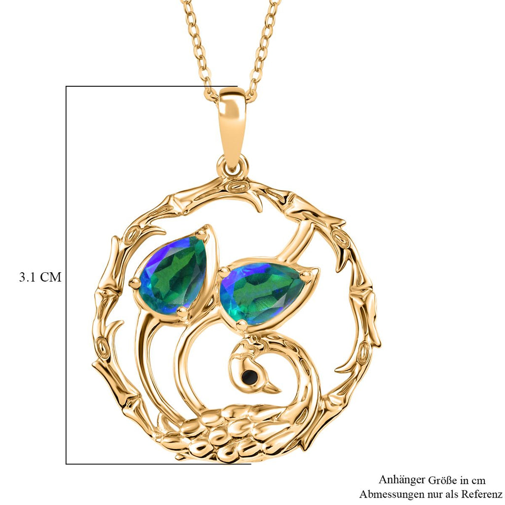D'joy Pfau Quarz Triplette Anhänger mit Kette (ca. 45cm), 925 Silber 750 Gelb Vergoldet ca. 1.48 ct